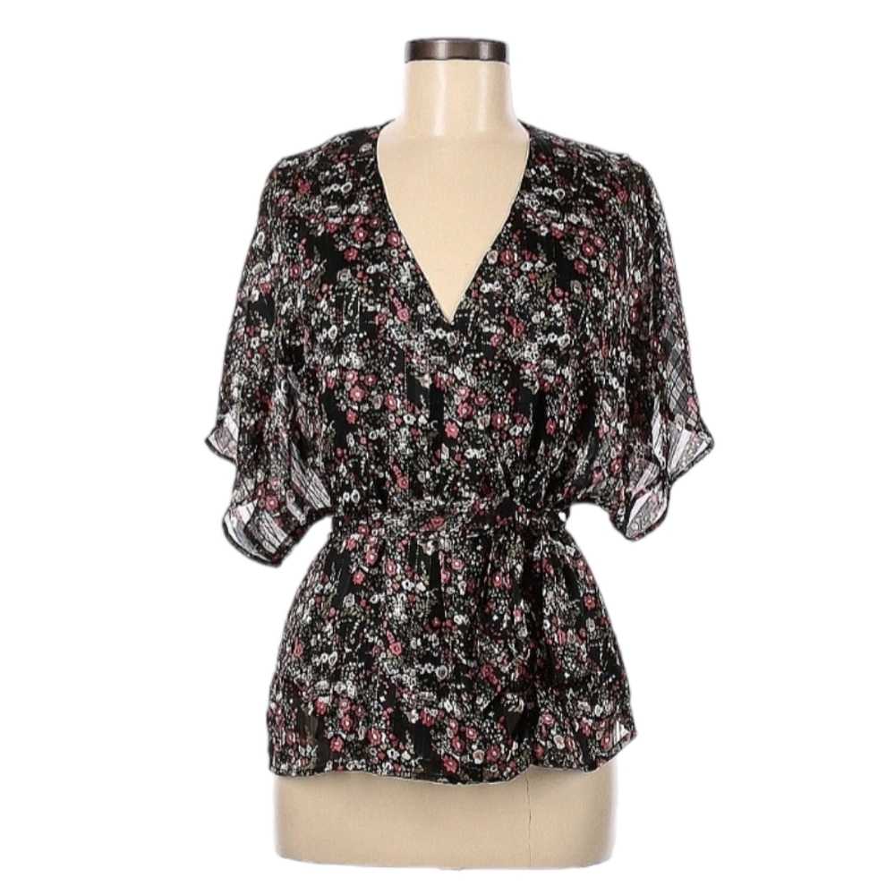 Black Floral Wrap Blouse